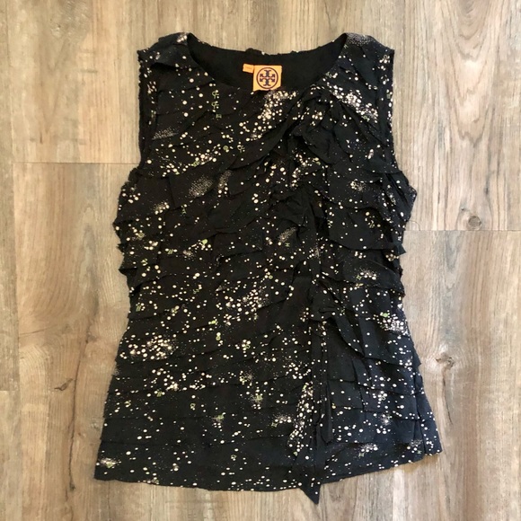 Tory Burch Black Silk Ruffle Top - Picture 1 of 10